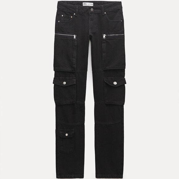 Women's Zara Black Slim Cargo Pants Trousers Jeans Denim Size US 2 - Picture 3 of 9
